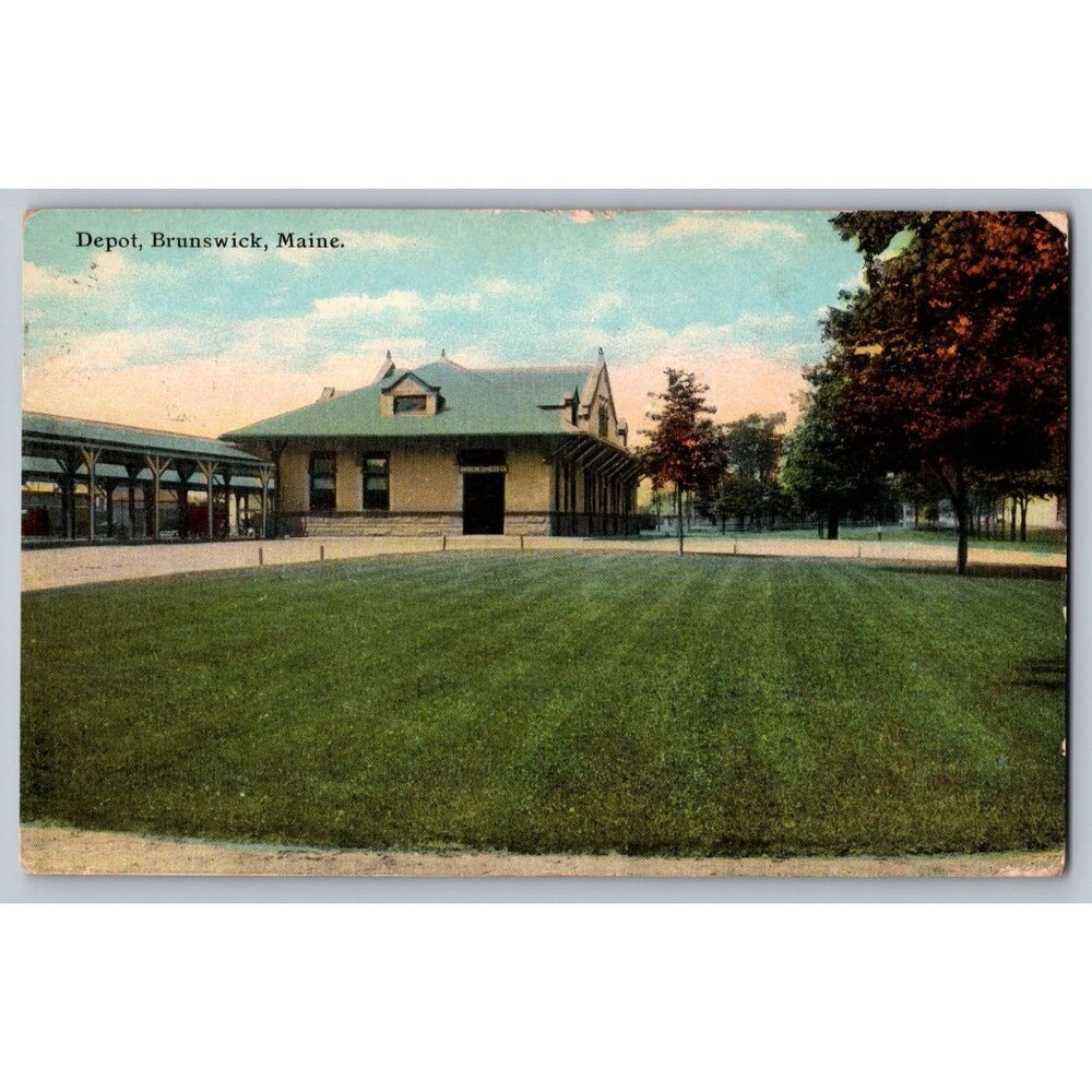 Postcard  Posted 1911 Maine   Depot Brunswick Maine #789